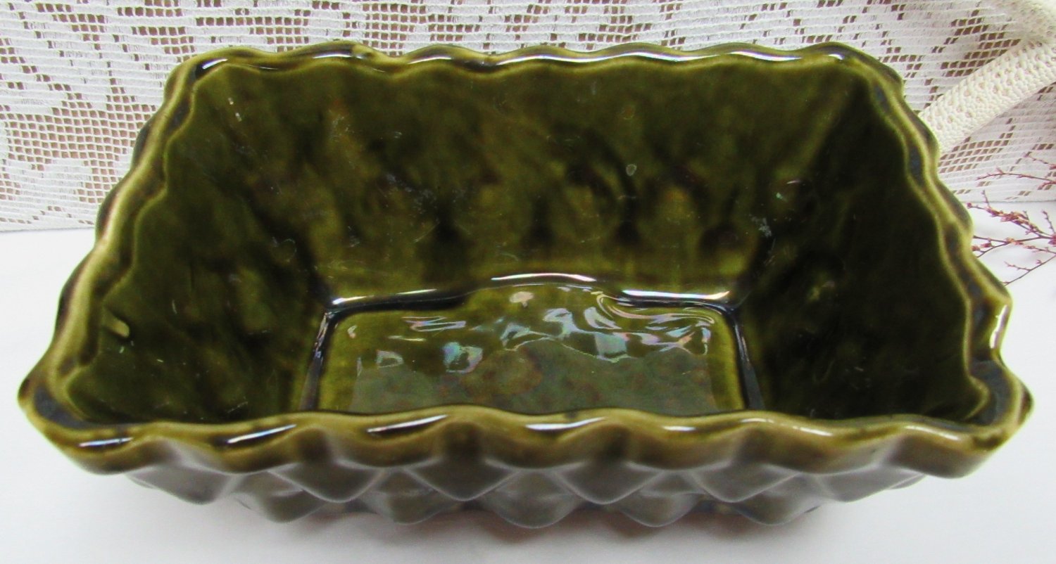 Vintage UPCO UNGEMACH POTTERY Planter Olive Green MCM Square Mid Century USA