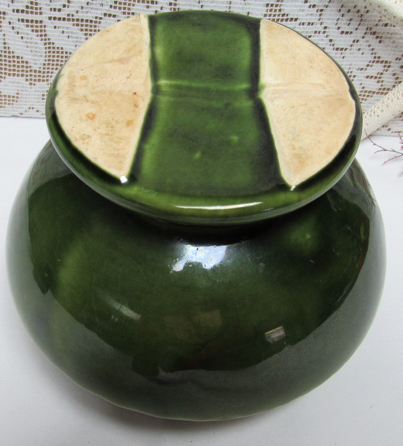 Vintage OLIVE GREEN POTTERY Planter MCM Round Mid Century McCoy? Hull