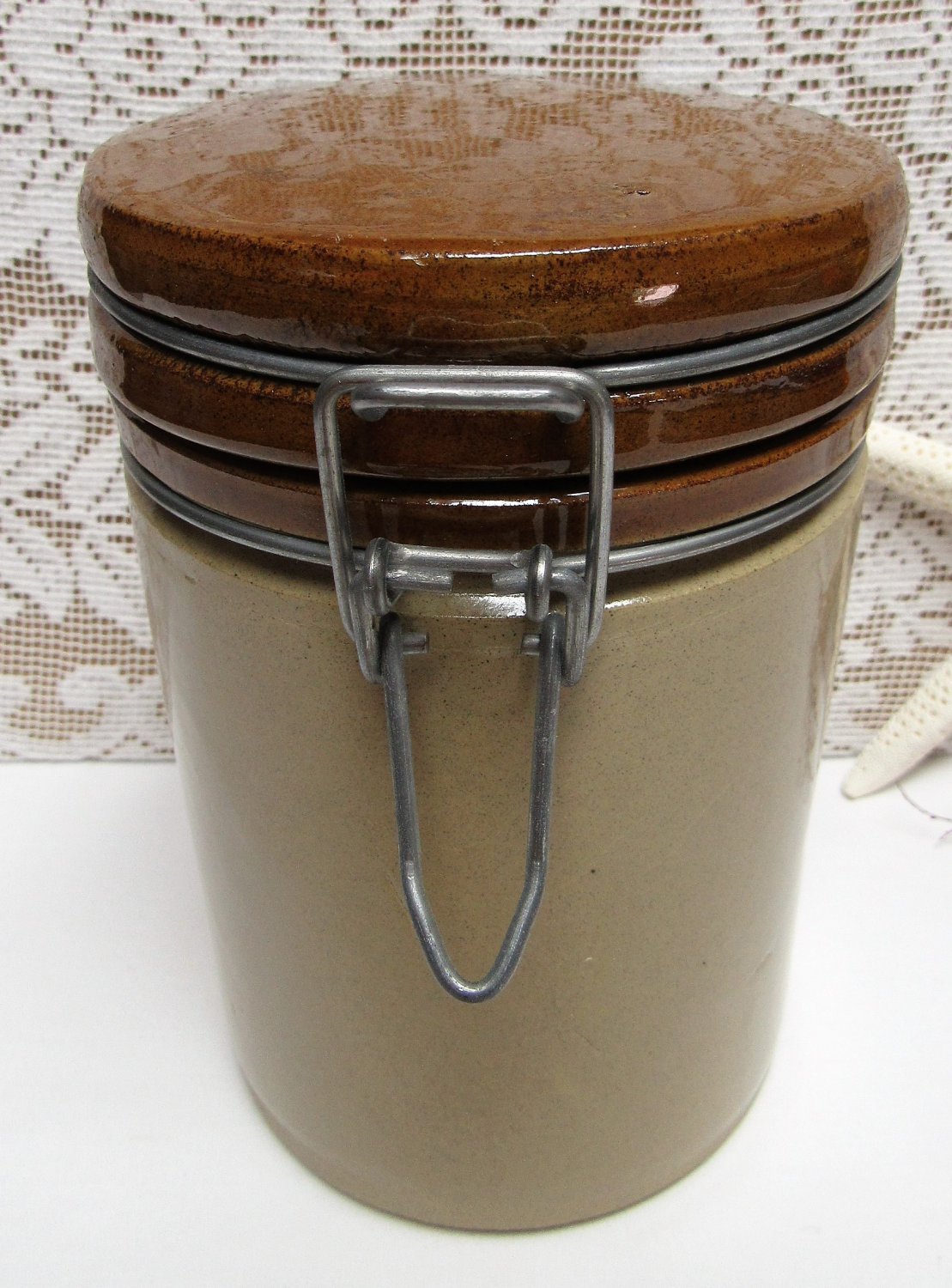 Vintage MOIRA STONEWARE Jar Crock BROWN TAN Latch PRESERVING Country England