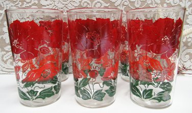 Set of 7 Vintage Floral Juice Glasses, Vintage Juice Glasses