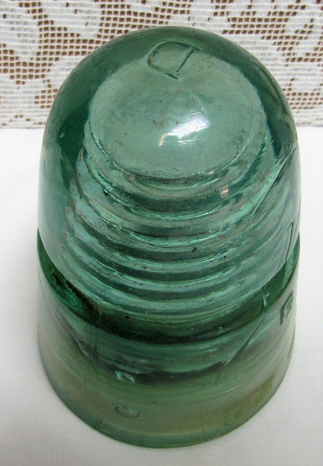 Vintage GLASS BEEHIVE INSULATOR GREEN BLUE AQUA Brookfield Spiral