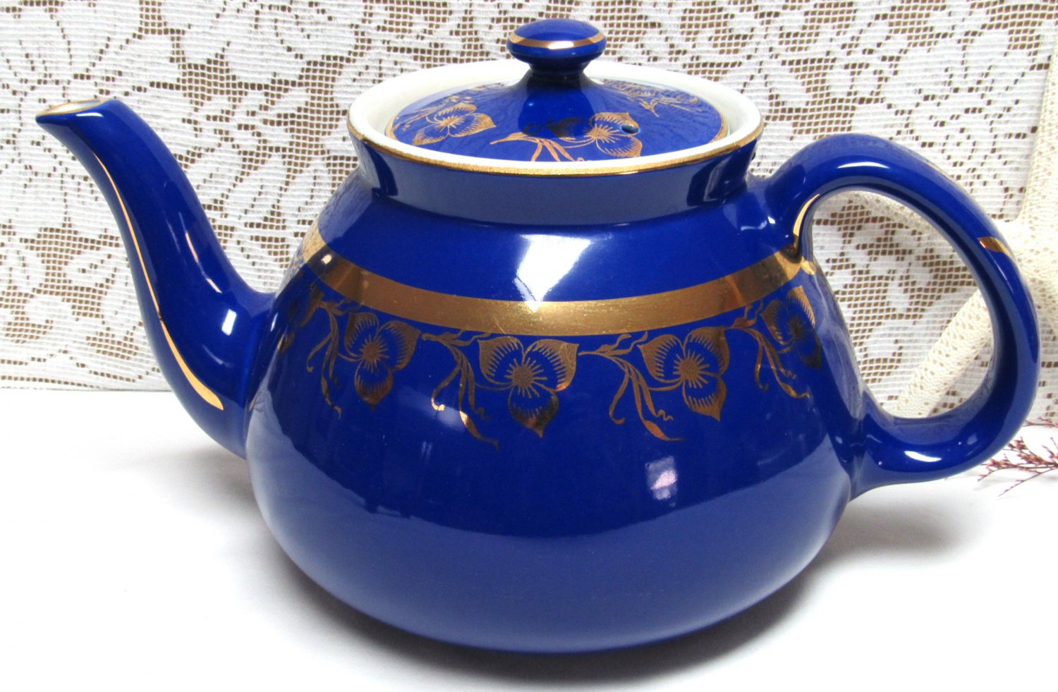 Vintage Mini Hall Tea Pot Royal Blue USA Serving Pieces Breakfast