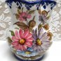 Vintage ITALY ART POTTERY Cream Pitcher Hand Painted Pink Purple Daisies Signed Italian Farmhouse