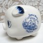Vintage JAMESTOWN WILLIAMSBURG VIRGINIA Souvenir Piggy Bank Porcelain BLUE WHITE