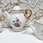 Lovely AFRICAN VIOLET Hilton Head SC Souvenir Mini Porcelain Set SWAN BELL TEAPOT WATER CAN EGG