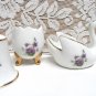 Lovely AFRICAN VIOLET Hilton Head SC Souvenir Mini Porcelain Set SWAN BELL TEAPOT WATER CAN EGG