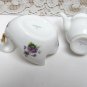 Lovely AFRICAN VIOLET Hilton Head SC Souvenir Mini Porcelain Set SWAN BELL TEAPOT WATER CAN EGG