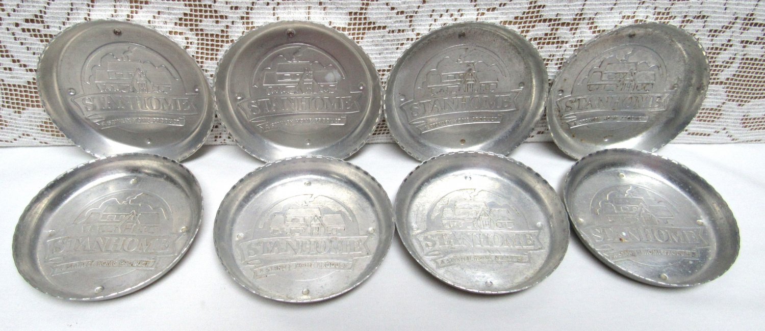 Vintage ALUMINUM Stanhome STANLEY HOME PRODUCTS Coaster Set of 8 ADVERTISING