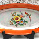 Vintage JAPAN LUSTER WARE Tab Relish Dish Bird Flowers Hand Painted MIJ Orange LUSTREWARE