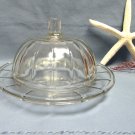 VINTAGE Hazel Atlas Glass COLONIAL BLOCK Covered Round Butter Dish MCM Clear