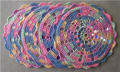 Lot of 4 Hand Crocheted CD Coasters - upcycled/recycled - Spring Colors