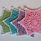 Hand Crochet Set 4 Coasters/Mini Doilies - Star-Brights/Ant.White - made in USA