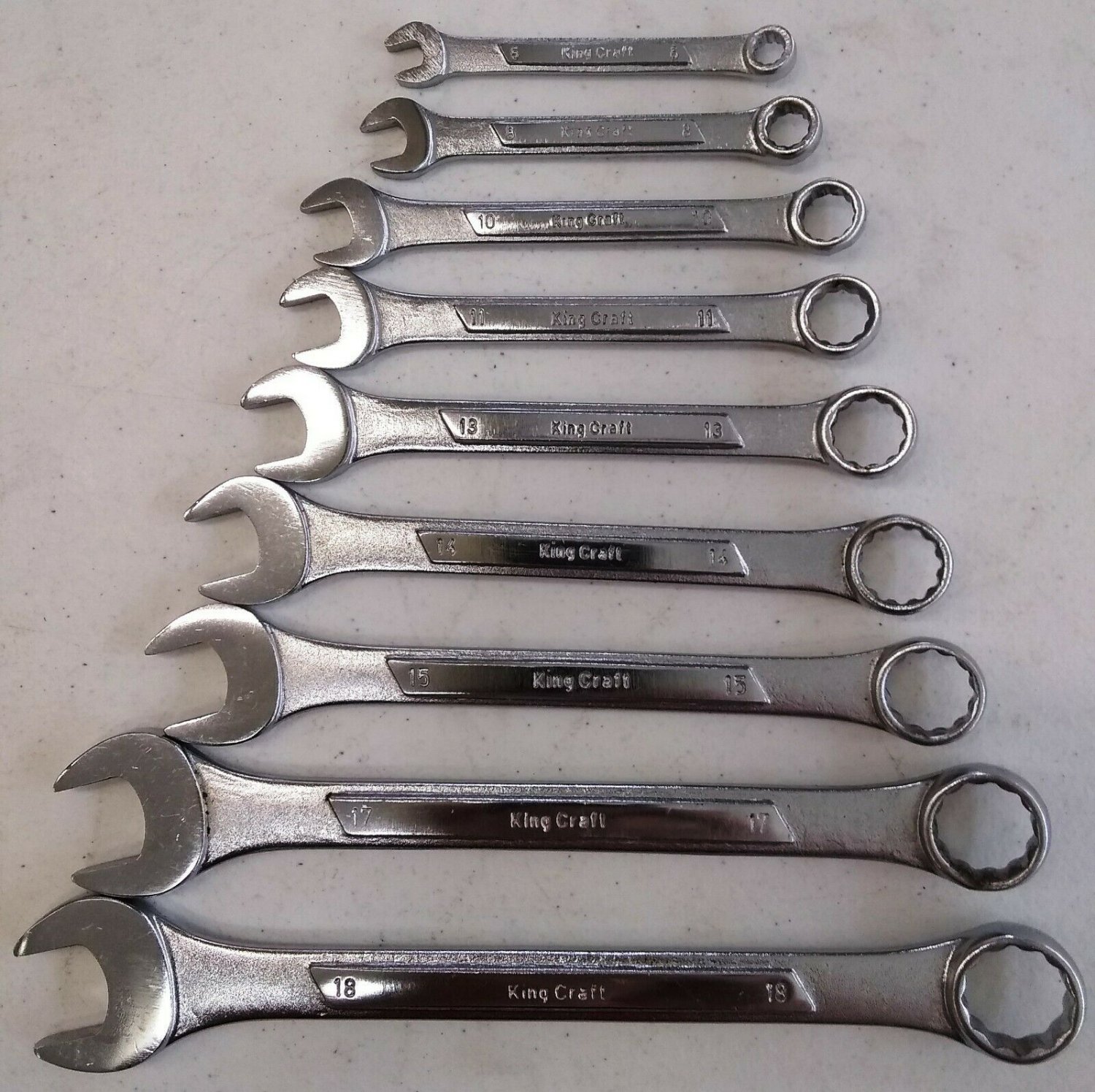 CHROME VANADIUM KING CRAFT 9 PIECE COMBINATION METRIC WRENCH SET