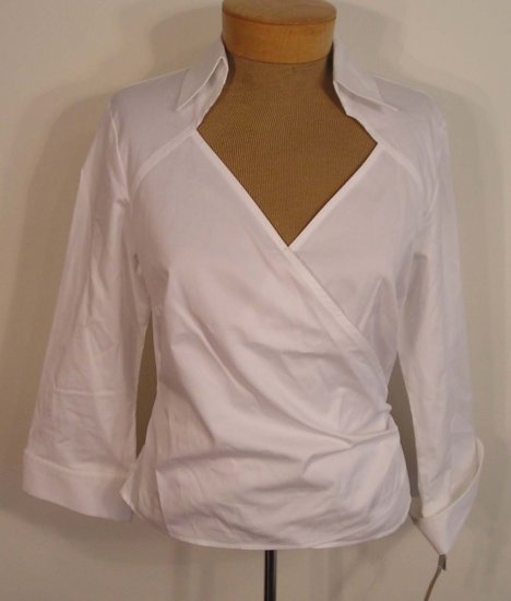 NEW TALBOTS Womens Wrap Top Blouse Shirt 12P 12 Petites White NWT Women