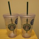 NEW 2 STARBUCKS Clear Insulated Tumbler 16 oz Grande