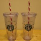 NEW 2 STARBUCKS Clear Tumbler 20 oz Venti Holiday Cups