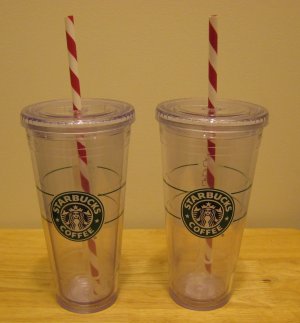 NEW 2 STARBUCKS Clear Tumbler 20 oz Venti Holiday Cups