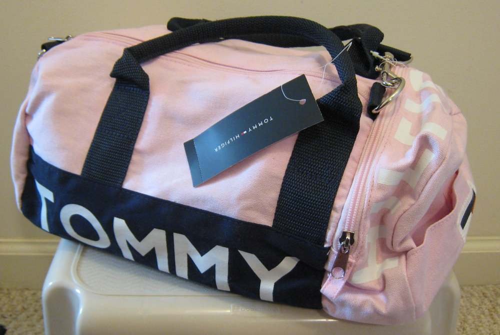 NEW TOMMY HILFIGER Mini Duffle Gym Travel Bag Tote NWT Small Pink Navy ...