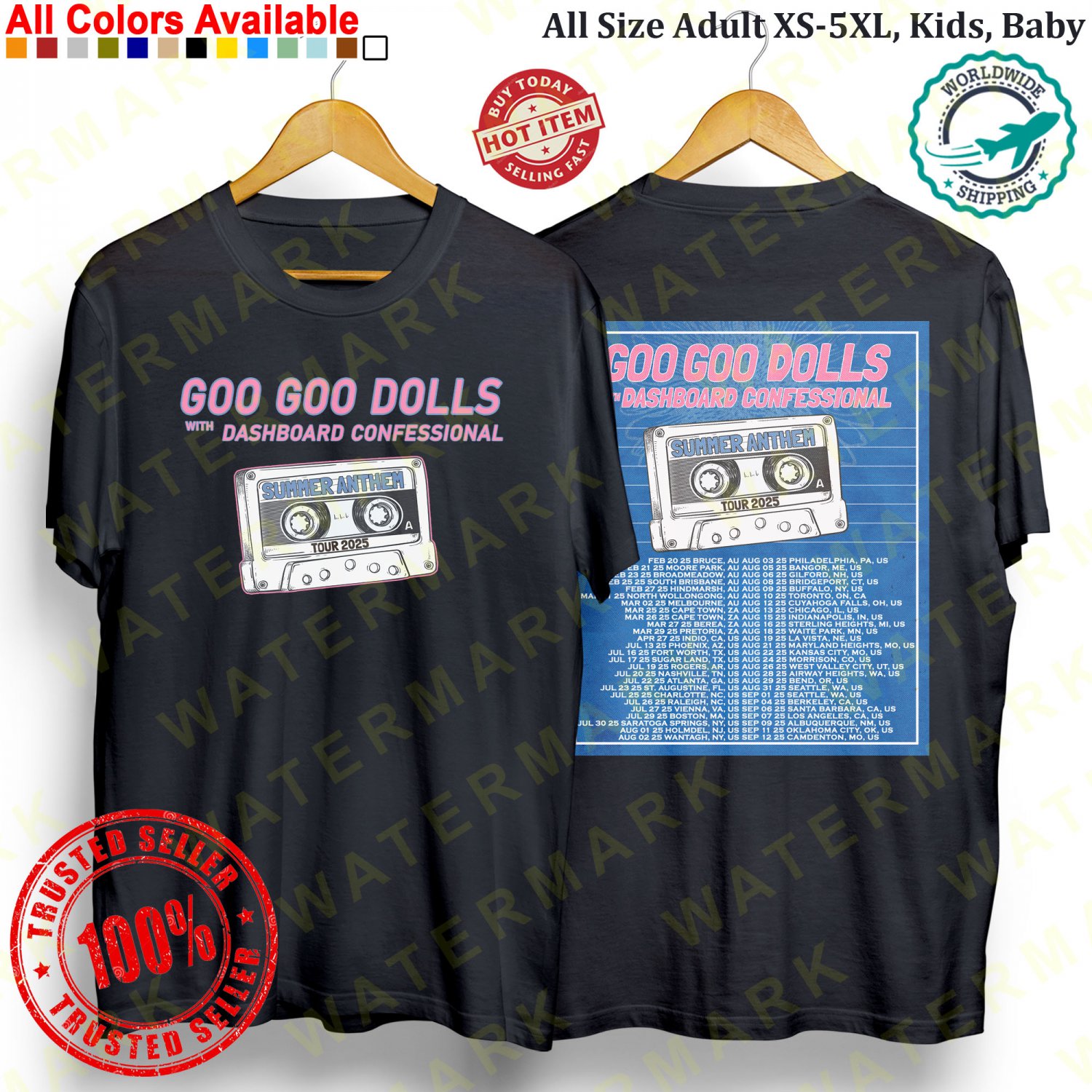 GOO GOO DOLLS WITH DASHBOARD CONFESSIONAL SUMMER ANTHEM TOUR 2025 T-shirt Adult S-5XL