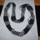 Black & Silver Multi-Strand Beaded Necklace NC-3