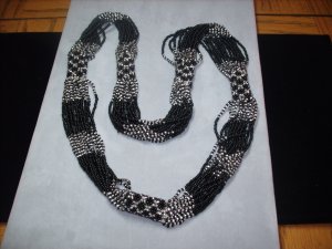 Black & Silver Multi-Strand Beaded Necklace NC-3