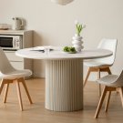 Slate top Roman column round Cream dining table Ash solid wood