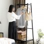 (Black) Solid Oak Wood Clothes Rack, Black Rattan Hanger Rack-clothes Rack with Shelves, Cloth Hange