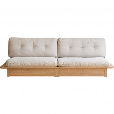 Oversized Solid Wood Sofa, Long Straight Sofa, Gravel White Cotton Linen Sofa, Red Oak Solid Wood Fr