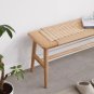 (1.2M) Woven Design Natural Oak Wood Dining Bench Bed Bench for Dining Room, Bedroom, Bathroom