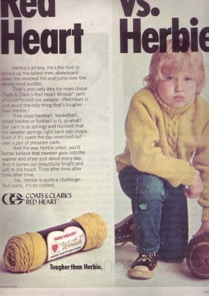 1974 Red Heart vs. Herbie Craft Knitting Advertisement