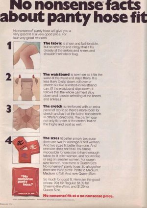 1974 No Nonsense Panty Hose Hosiery Advertisement