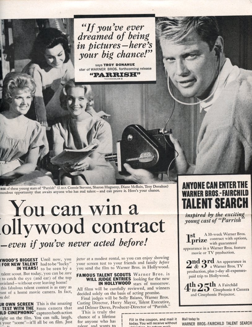Troy Donahue ad 1 page magazine photo clipping B7721