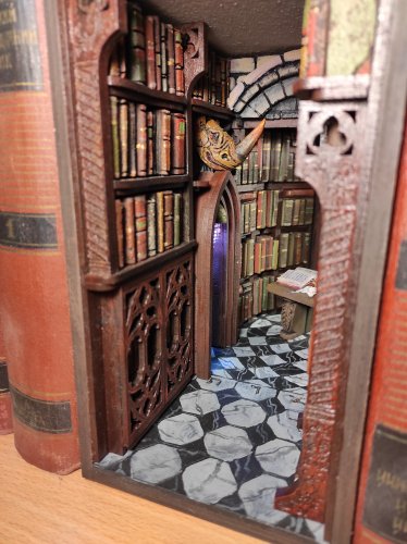 SOLD Necromancer's Library Book Nook Shelf Insert Diorama. Miniature Bookworm Gift. Dark Art Library