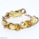 vintage gold faux leather strap bracelet large chunky chain link bangle jewelry
