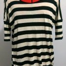 Kensie striped short sleeve tie hem top cream black xs extra small top blouse