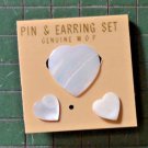 vintage pin & earring set mother of pearl heart new on card