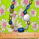 1980's vintage chunky beaded necklace black blue silver grey gray disc medallion