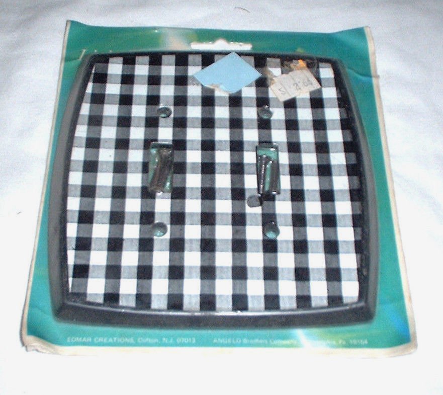 vintage Double Toggle Light Switch Cover Plate black white check checkered