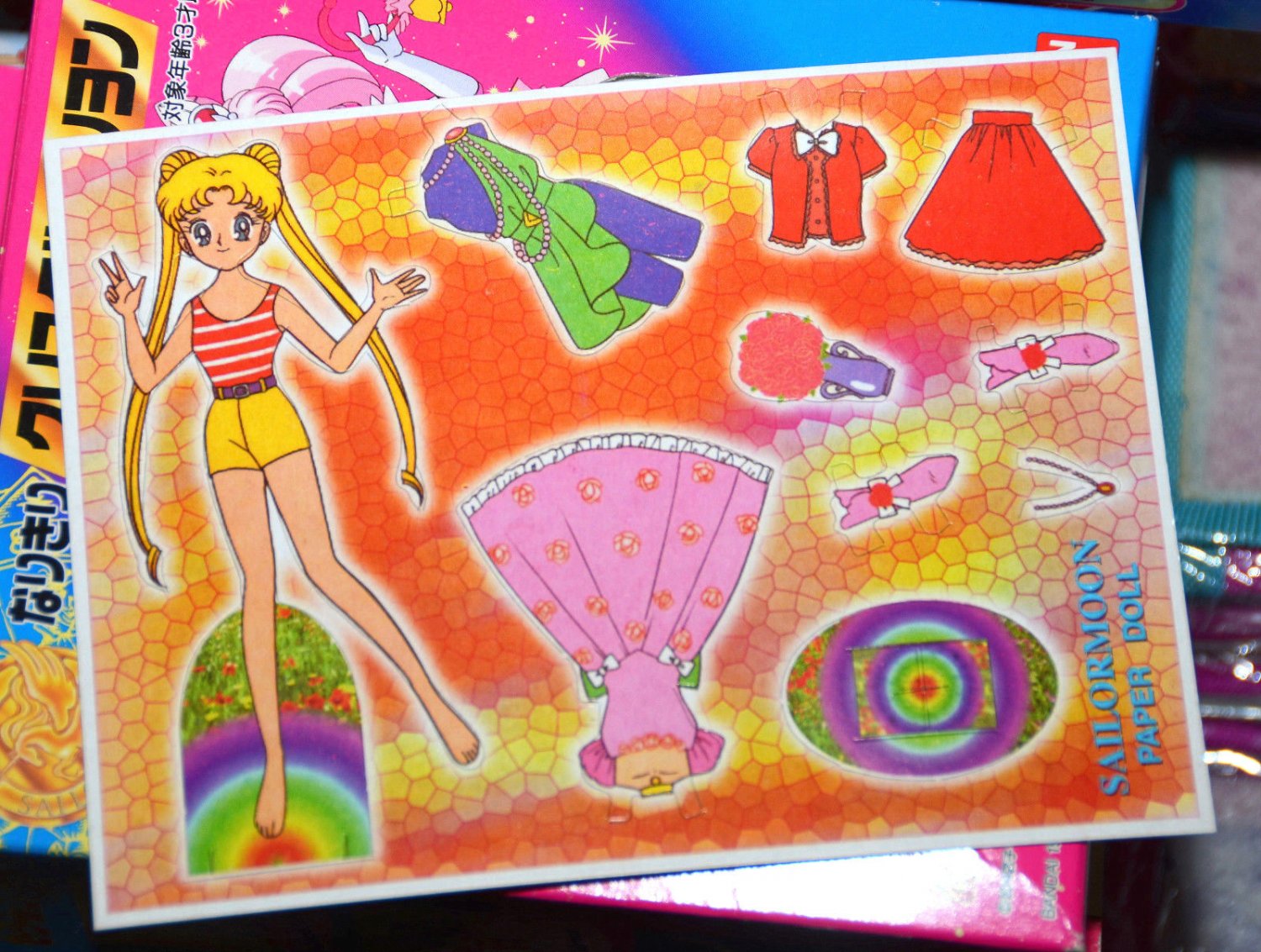 Sailor Moon paper doll sheet vintage pink dress Usagi