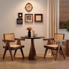 Mid-Century Modern Rattan Dining Chairs Set of 2, Wooden Armchairs, Brown Mid-Century Modern Rattan Dining Chairs Set of 2, Wooden Armchairs, Brown