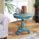 Rene Teal Blue Round Wood Pedestal Side Table, Traditional Accent End Table Rene Teal Blue Round Wood Pedestal Side Table, Traditional Accent End Table