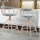 Set of 2 Blue Chenille Swivel Bar Stools with Khaki Metal Legs – Comfortable & Durable
