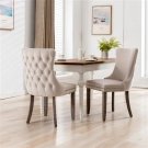 Tufted Upholstered Dining Chairs Set of 2 with Nailhead Trim & Solid Wood Legs