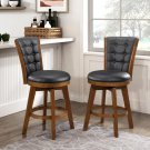 Chestnut Solid Wood Swivel Counter Height Chairs Set of 2 with Black Faux Leather Seats Chestnut Solid Wood Swivel Counter Height Chairs Set of 2 with Black Faux Leather Seats