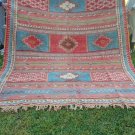 Vintage Moroccan Kilim Blue and Red Berber wool rug, 100% wool area