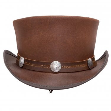 Brown Color Cowhide Leather Premium Quality Top Hat