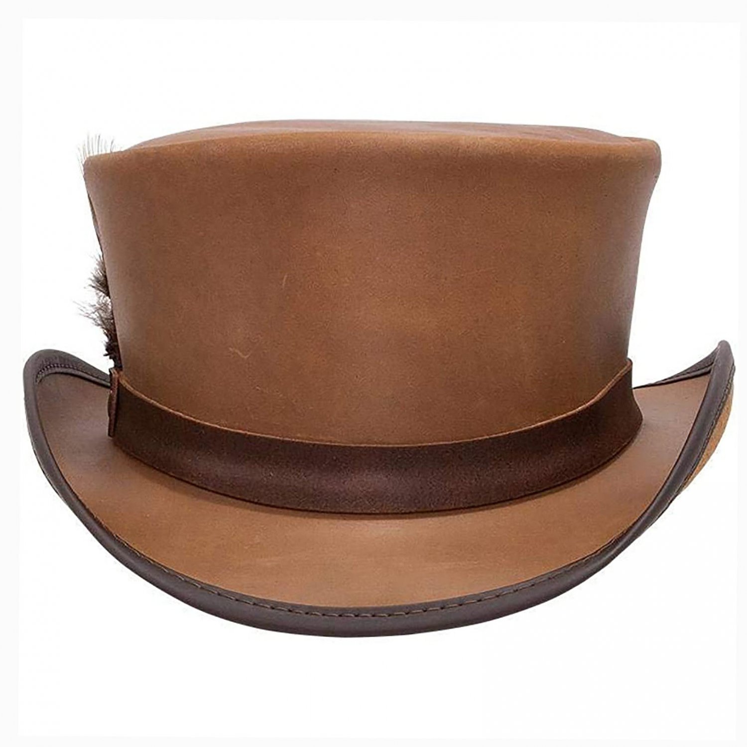 Cowhide Leather Hat With Feather