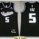 men's & youth Basketball Team Uniform #5 De'Aaron Fox Jerseys 75th Diamond 2022 Black City Shirts