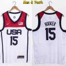 men's & youth USA Basketball Team Uniform #15 Devin Booker Jerseys 2021 White Tokyo Olympics Shirts