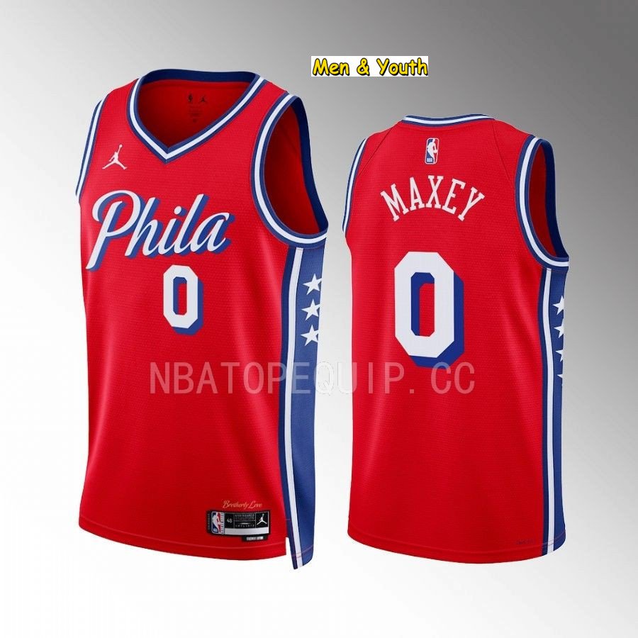 men's & youth Basketball Team Uniform #0 Tyrese Maxey Jerseys 2023 Red ...